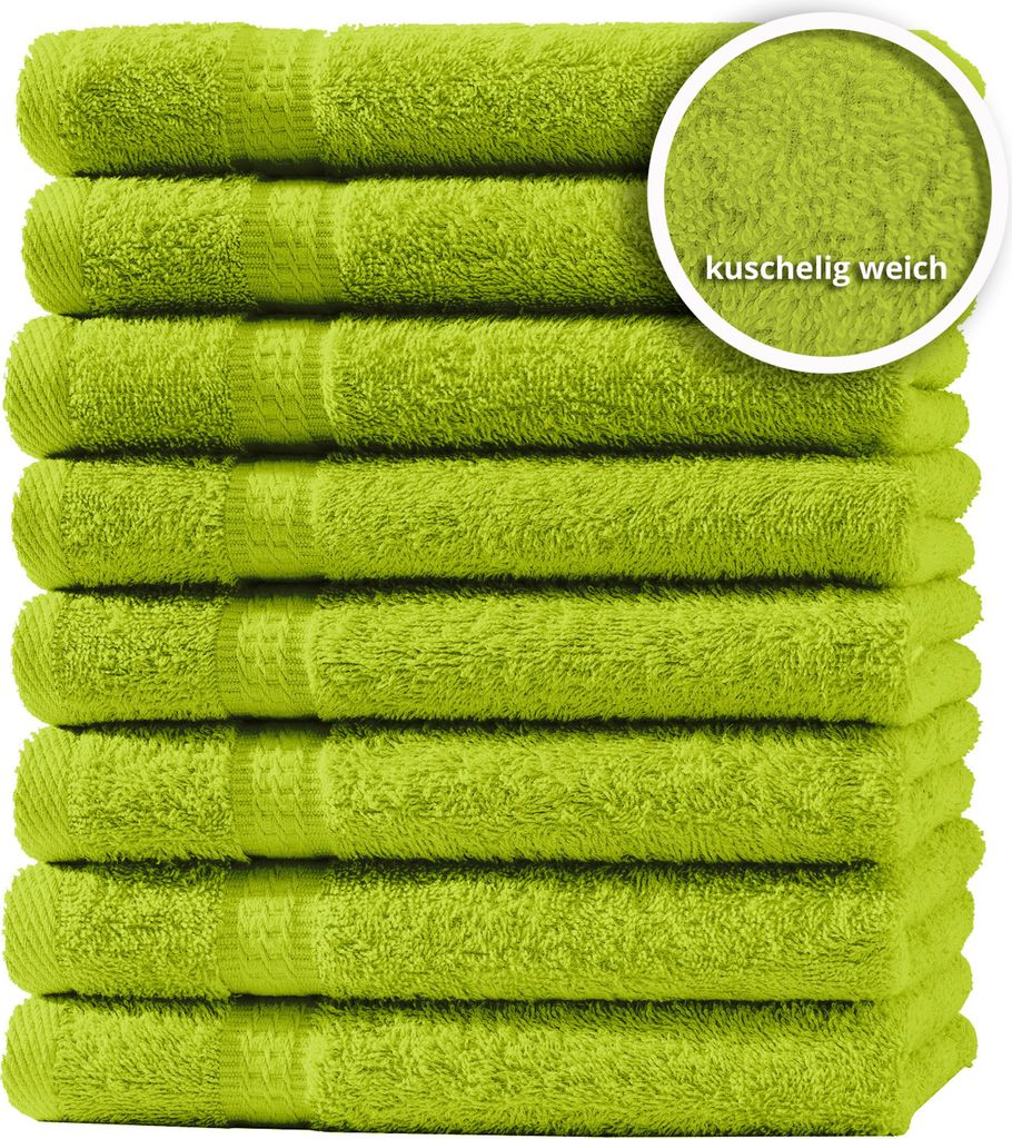 8er Set Gästetücher Handtücher Duschtücher Badetücher Frottee 100% Baumwolle, Farbe:Grün, Größe:Handtücher 50x100 cm