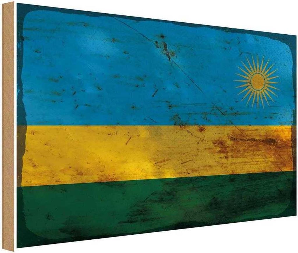 vianmo Holzschild 20x30 cm Ruanda Rwanda Rost Flagge Fahne Wappen