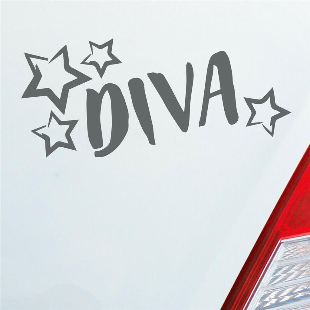 Auto Aufkleber Diva Sterne Stars Schriftzug 17,5x10 cm Grau Sticker Heckscheibenaufkleber