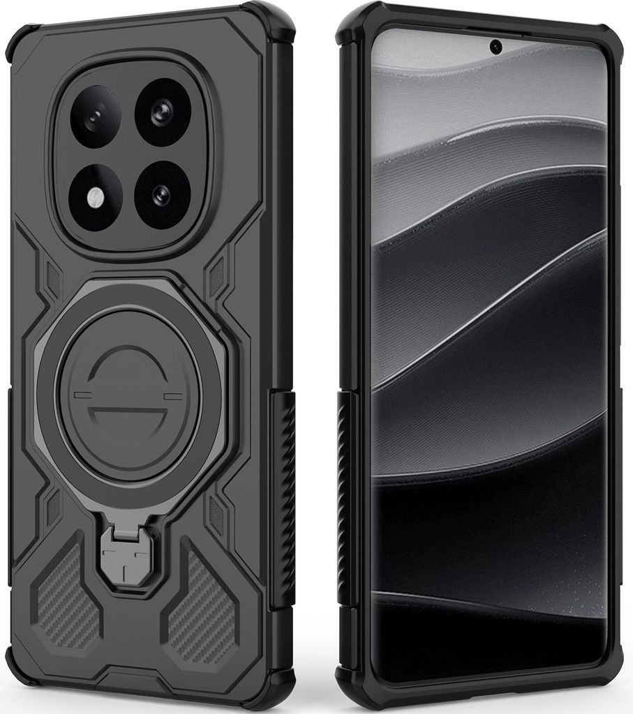 Robuste Handyhülle für Xiaomi Redmi Note 14 Pro+ 5G mit Ringhalter Ständer Stoßfest, Magnetisch, Dual-Layer Schutz Schwarz