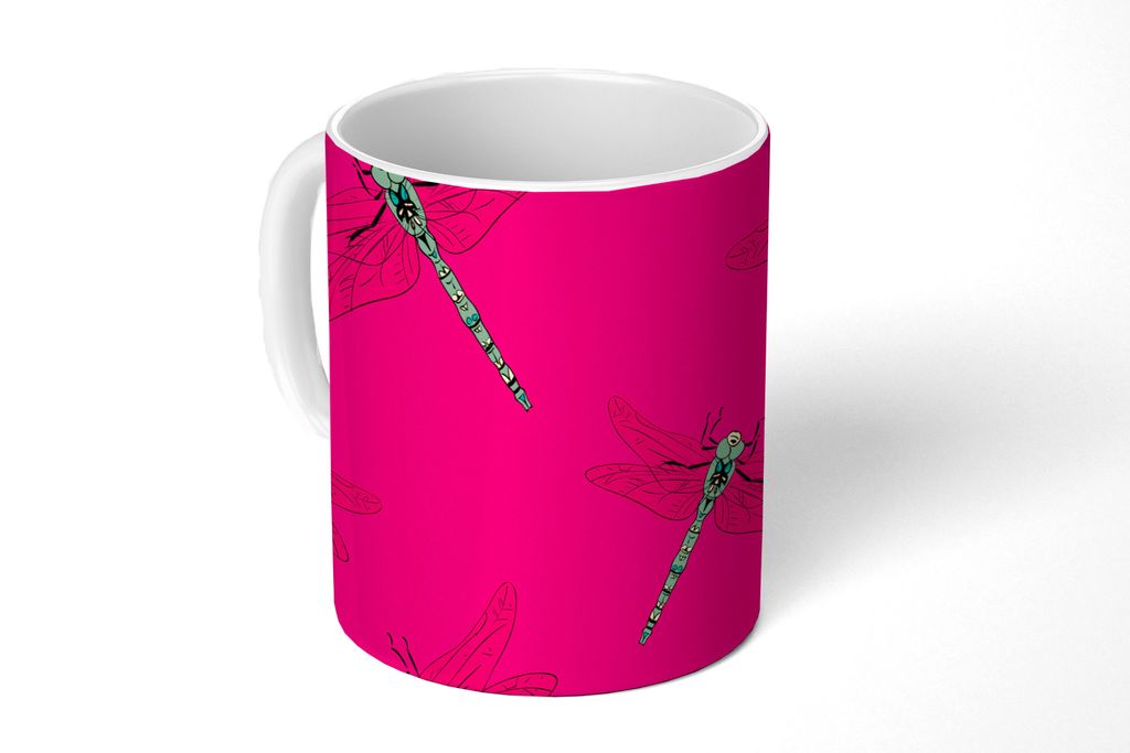 KitchenYeah Tasse Kaffeetasse Kaffeebecher 350 ml Mädchen - Libelle - Insekten - Muster - Mädchen - Kinder - Kinder - Kind Teetasse - Fototasse...