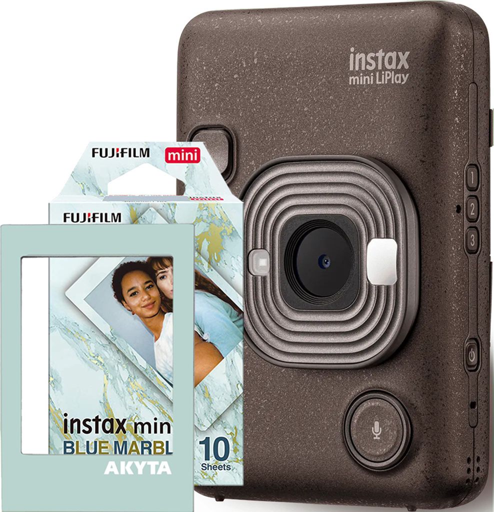 Sofortbild-Hybridkamera Fujifilm Instax Mini LiPlay Deep Bronze mit 1x10 Papier und magnetischem Akyta-Rahmen