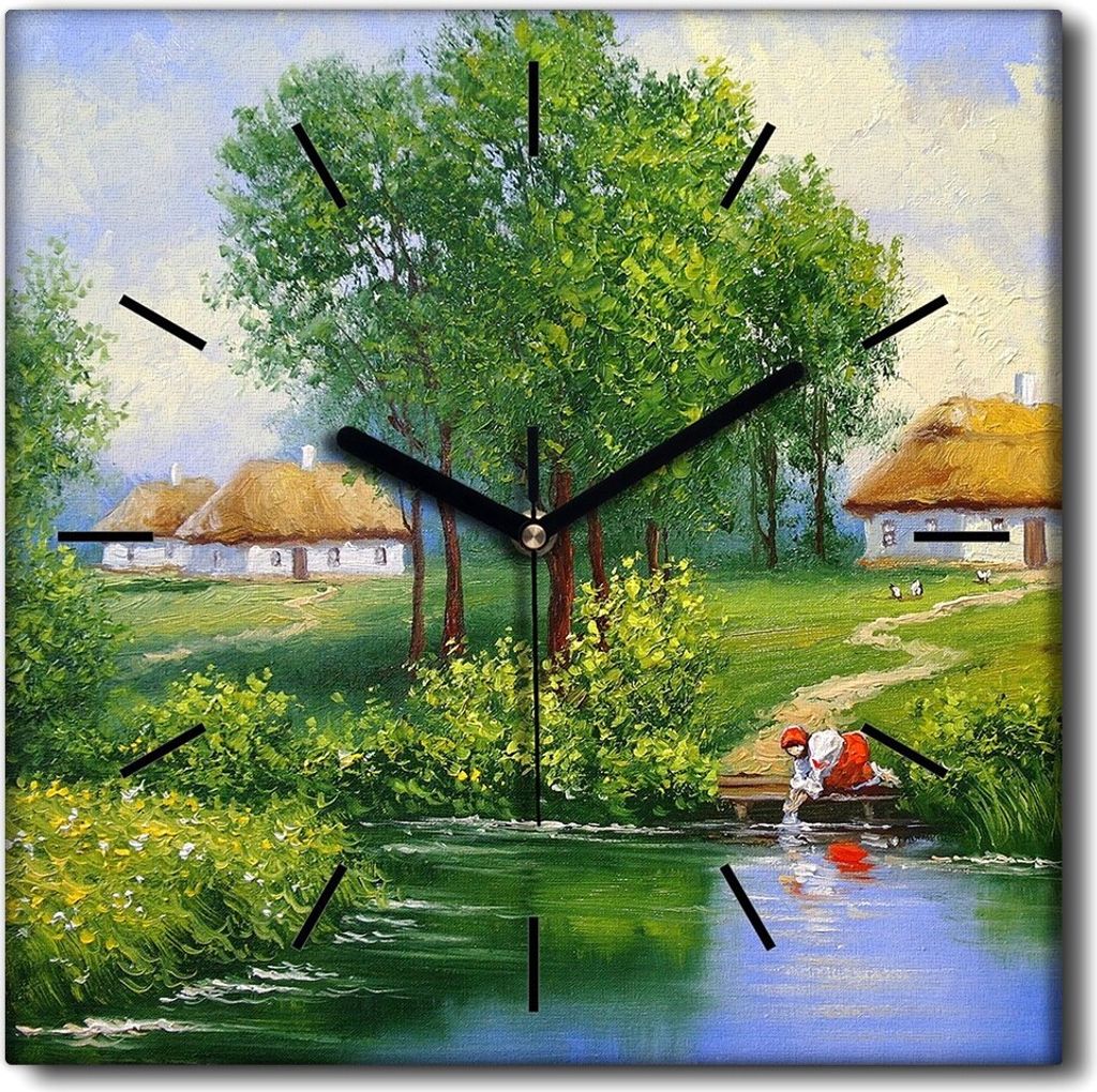 Coloray Uhr auf Leinwand 30x30 cm Wand Uhr Dekoration Wohnzimmer Segeltuch schwarze Hände -Dorf der Wasserbäume