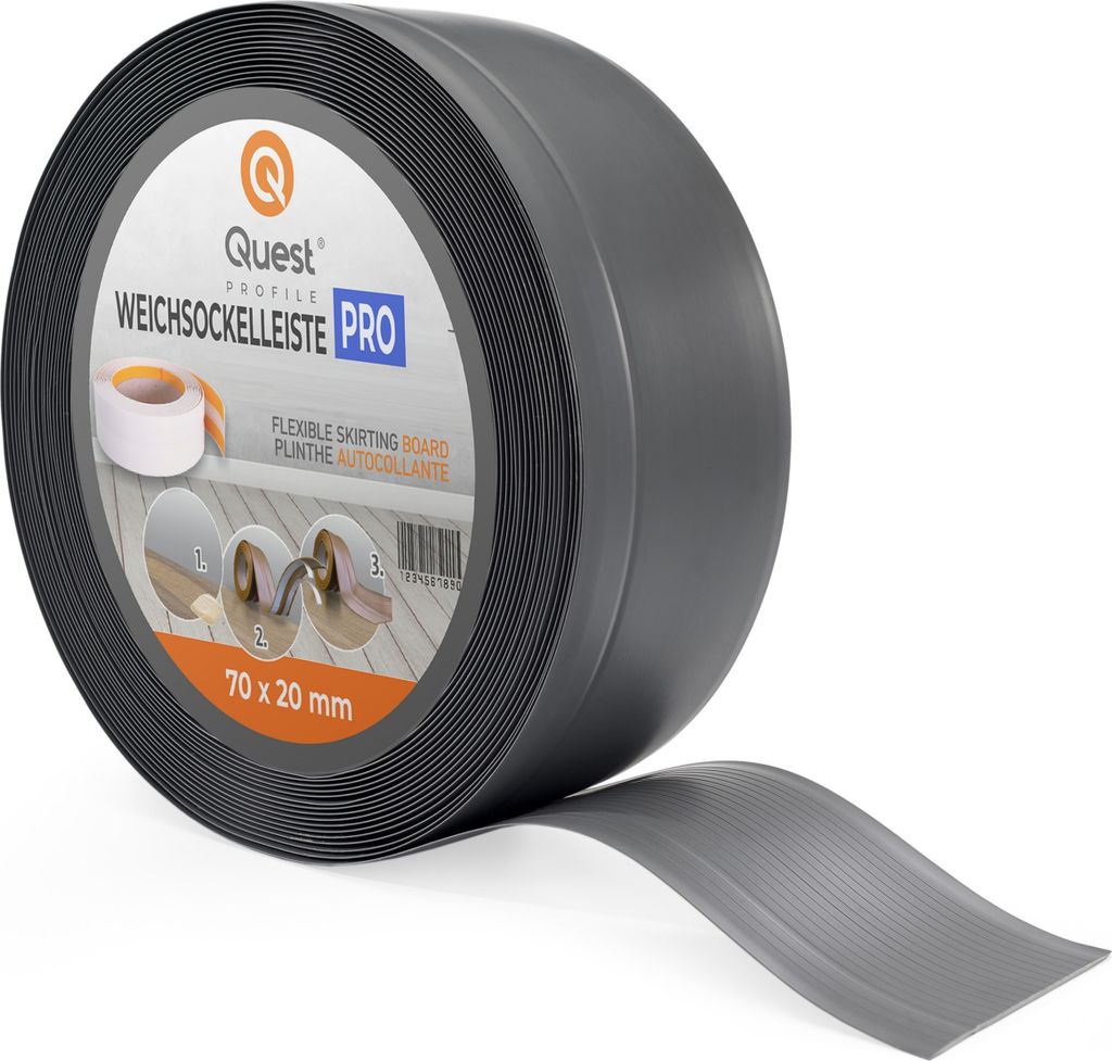 QUEST Weichsockelleiste 70x20mm, 1m, Flexibel Bodenleiste, Produktbild 