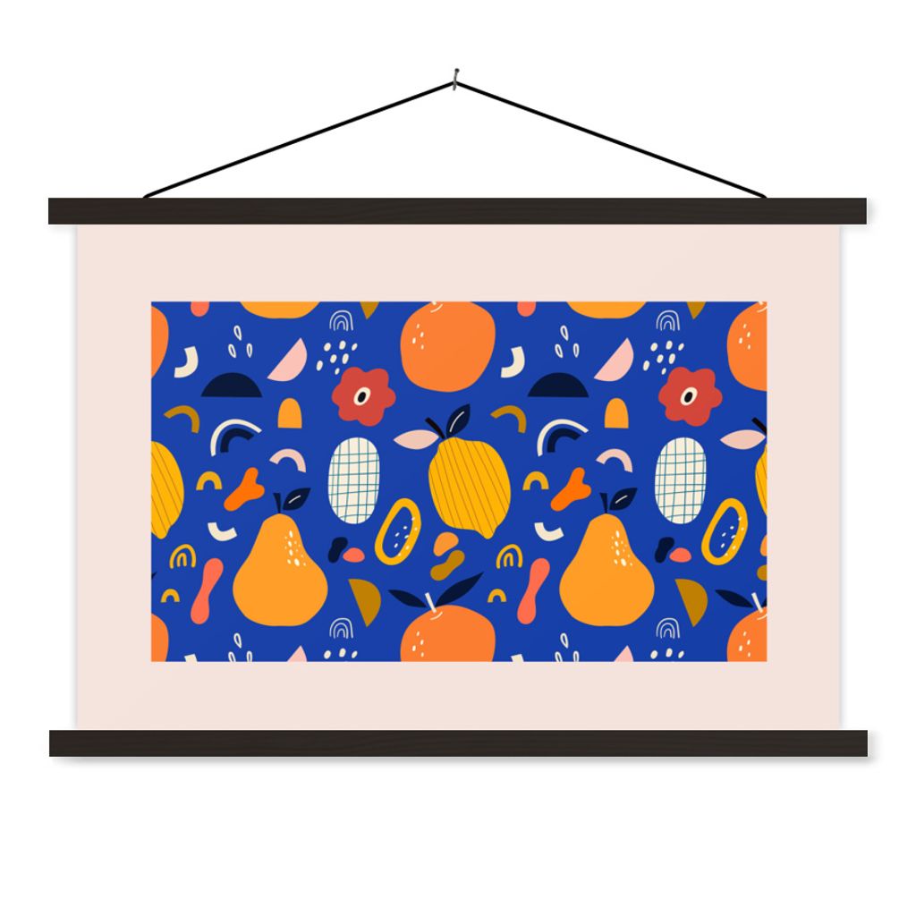 MuchoWow Textilposter Lebensmittel - Birnen - Zitrone - Obst - Pastell 60x40 cm mit schwarzem Rahmen - Hölzernes