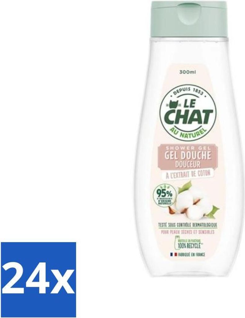 Le Chat – Sanftes Duschgel – Für trockene und empfindliche Haut – Mit Baumwollextrakt – 300 ml - Vorteilspack - 24 Stücke