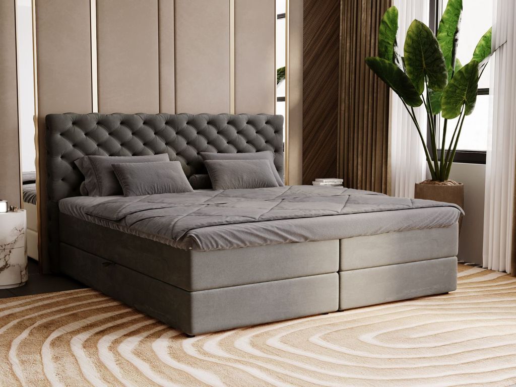 GrainGold Boxspringbett Bergamo 140x200 - Bett mit Matratze und Topper - Boxspringbett mit Bettkasten, Doppelbett mit Matratze - Boxspringbett dunk...