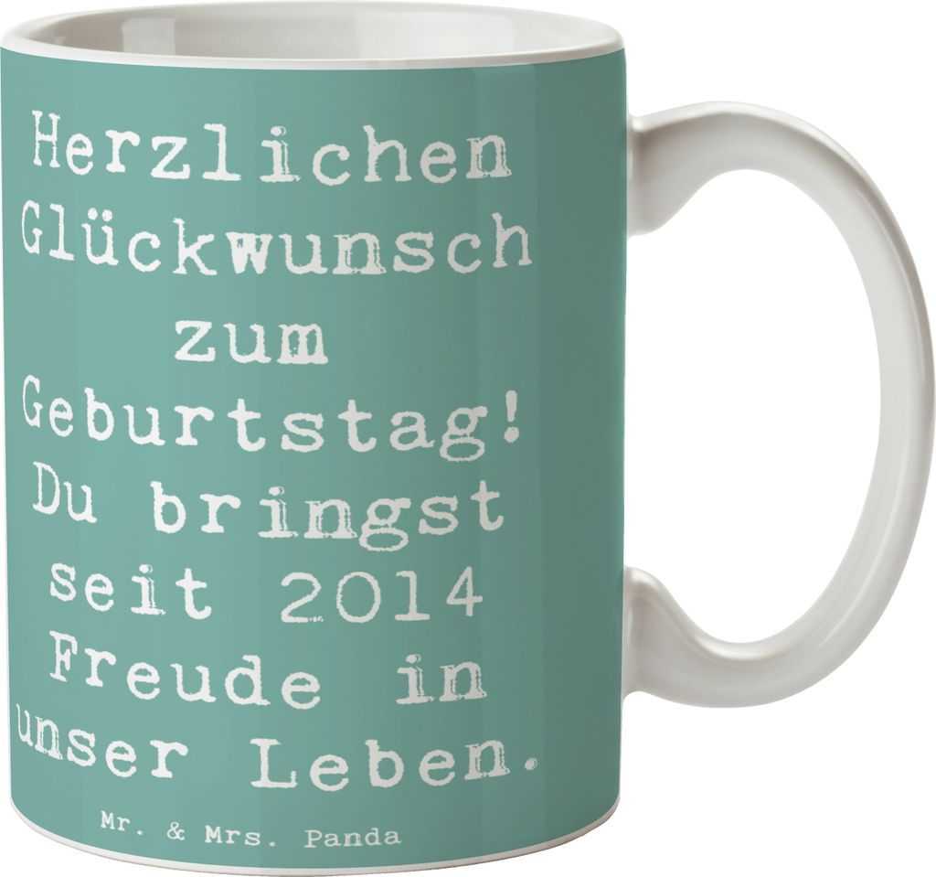 Mr. & Mrs. Panda Pott Spruch 2014 Geburtstag Freude - Meeresbrise - Geschenk, Trinkbecher, Tasse, Happy Birthday, Geburtsjahr, Liebe, Kaffeebecher,...