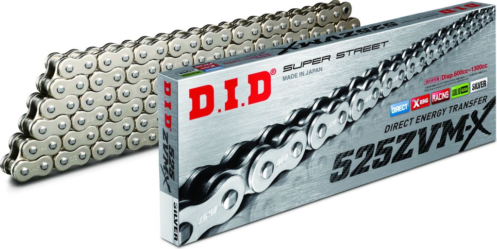 Kette DID X-Ring 525ZVM-X / 108 Nietschloss ZJ silber (5/8 x 5/16 x 10,16)