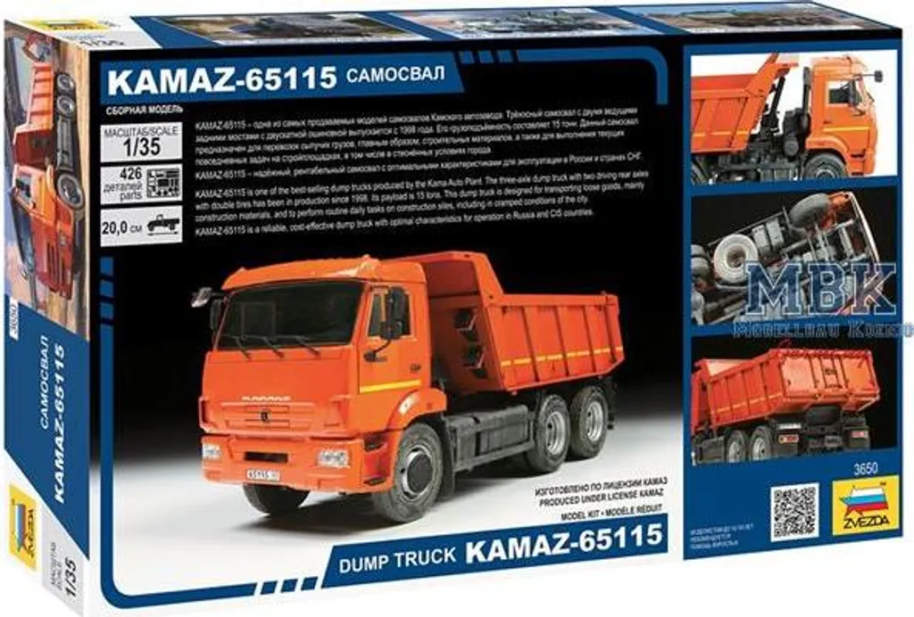 Kamaz 65115 Camion-benne 1:35 Kit de Construction Détaillé avec Benne
