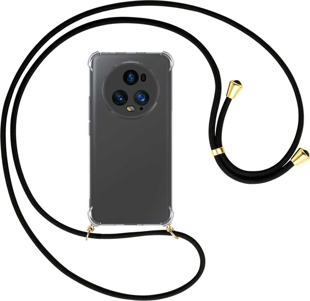 Handykette Backcover-Schutzhülle mit Band (Metall goldfarben) für Honor Magic 5 Pro (6.8'') - schwarz