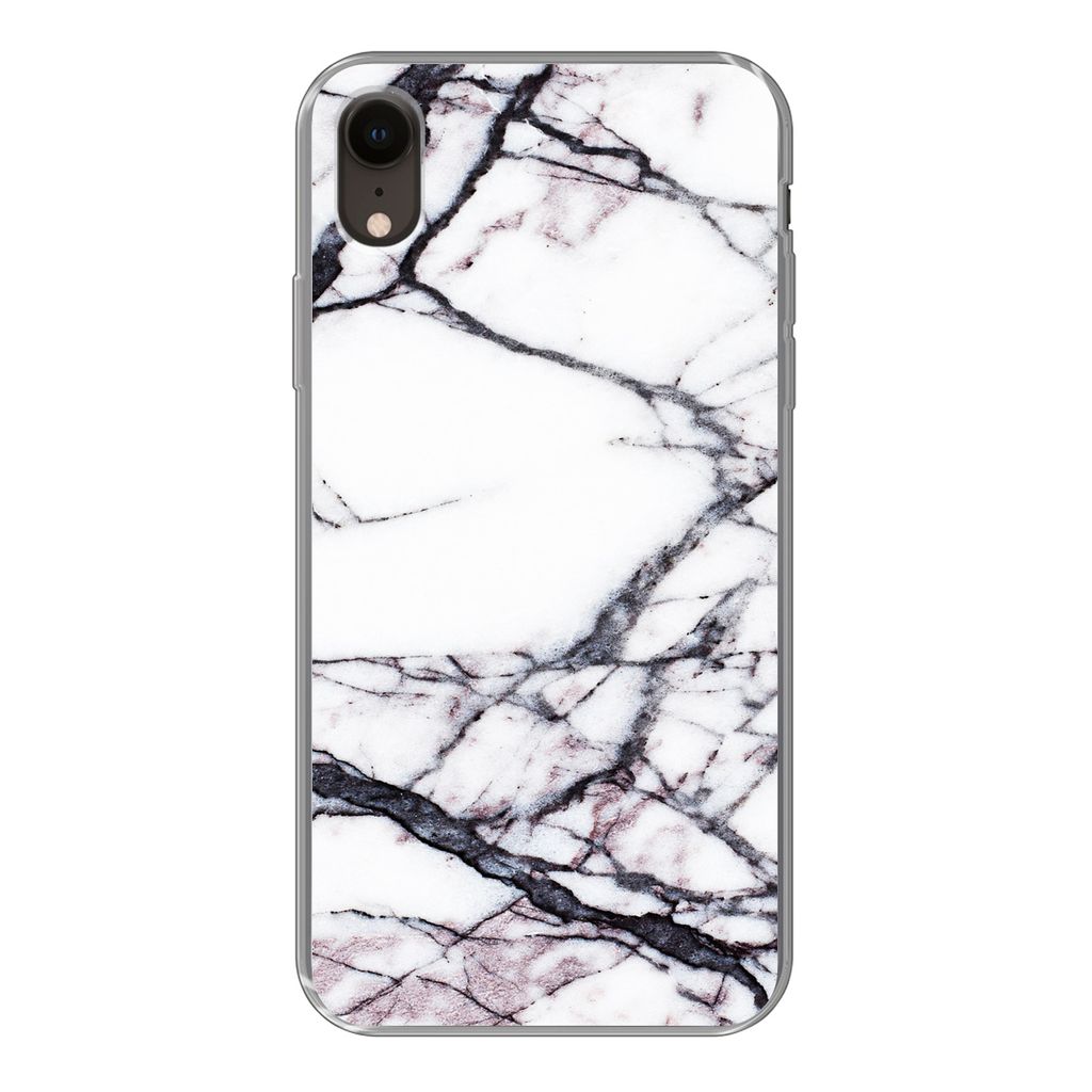 MuchoWow Handyhülle Schutzhülle Hülle für iPhone XR Marmor - Weiß - Stein Silikon Softcase Handy Hülle - Schutzdeckel