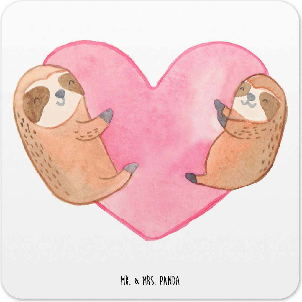 Mr. & Mrs. Panda Untersetzer für Gläser Faultiere Herz 15er Set - Weiß - Geschenk, Design, Frauen, Partner, Coaster, Freundin, Glas-Untersetzer,...