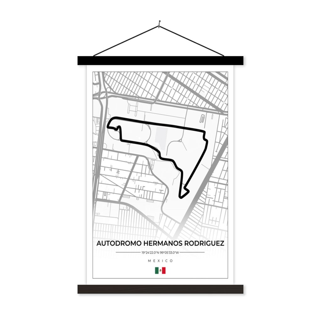 MuchoWow Textilposter Mexiko - Rennstrecke - Autodromo Hermanos Rodriguez - Formel 1 - Rennen - Weiß 60x90 cm mit schwarzem Rahmen - Poster Wohn...