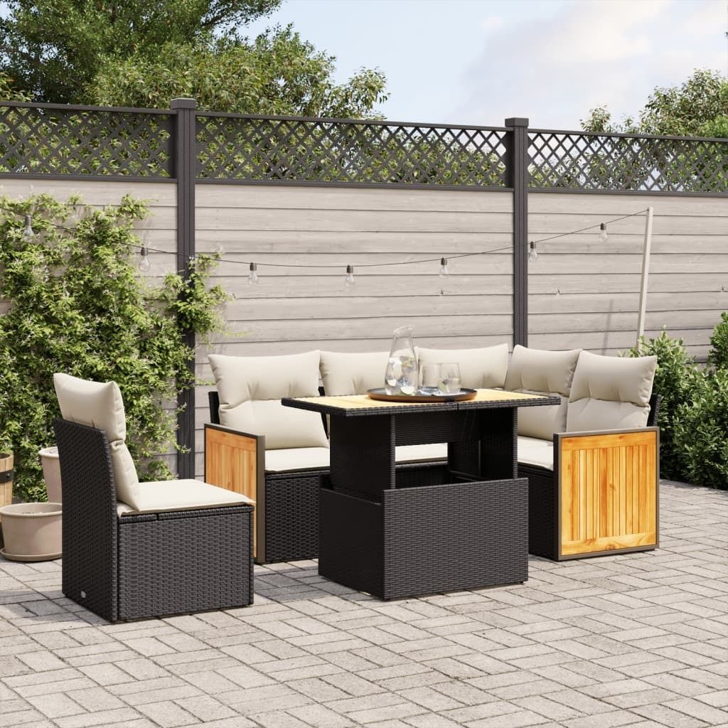 Maison Exclusive - 6-tlg. Garten-Sofagarnitur mit Kissen Schwarz Poly Rattan