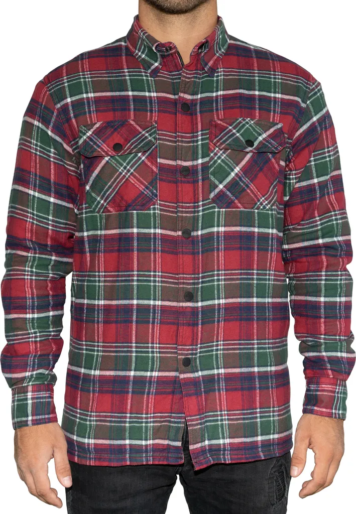 Chemise moto BRUBAKER Veste Tartan en aramide Rouge et Vert Taille L