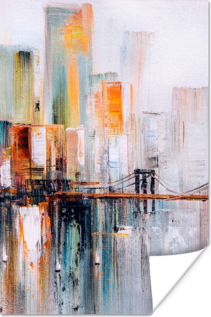 MuchoWow Poster Ölgemälde - Skyline - Abstrakt 80x120 cm - Papierdruck