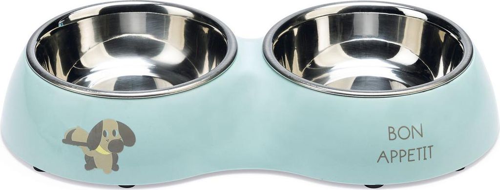 Beeztees Puppy Droppy - Dinner Set Hund - Kunststoff/Edelstahl – Grün, Größe:34 x 17.5 x 6 cm - 2 x 350 ml