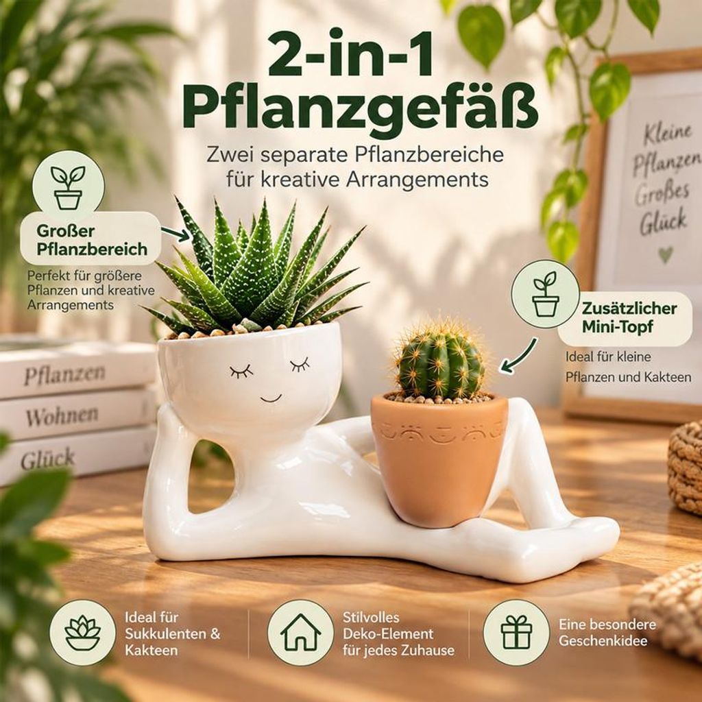 Blumentopf für Sukkulenten, lustiger Pflanztopf mit
