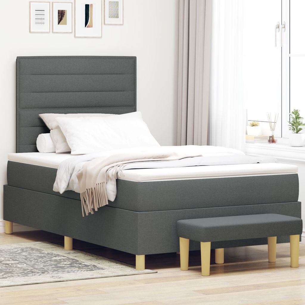 Möbel Boxspringbett mit Matratze & Bank Dunkelgrau 120x200 cm Stoff - Klassische Betten 3344213