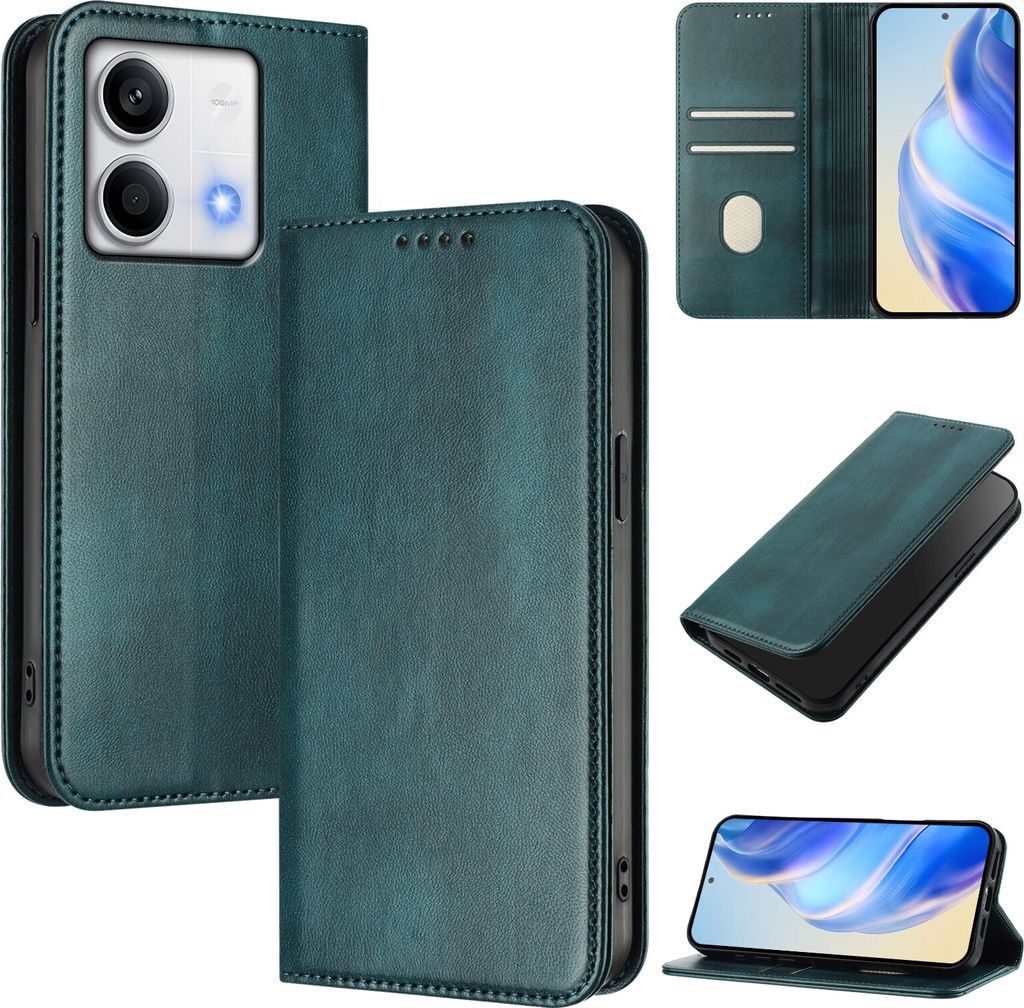 Handyhülle für Xiaomi Redmi Note 13 5G, Vintage Leder RFID Schutz Kartenfach Standfunktion Magnetische Klapphülle Grün