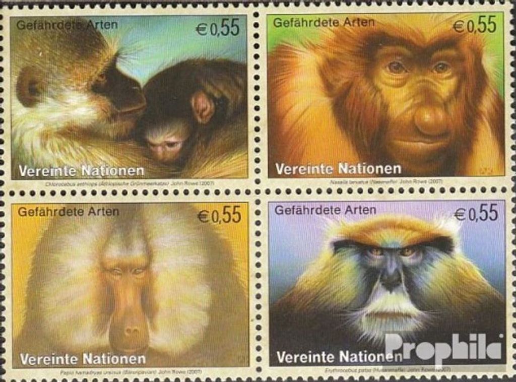 Briefmarken UNO - Wien 2007 Mi 485-488 Viererblock (kompl.Ausg.) gestempelt Primaten