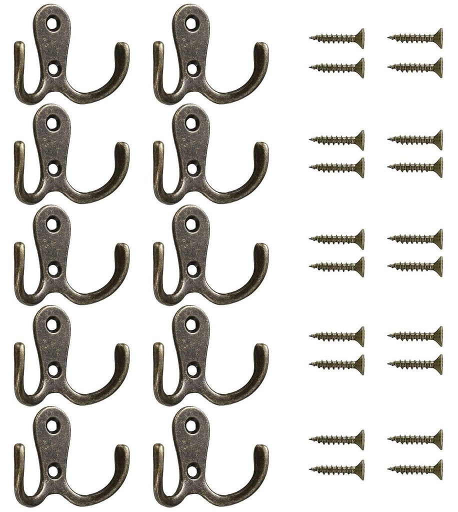 10 Vintage-Garderobenhaken aus Bronze, kleine Retro-Doppelwandhaken für Schlafzimmer, Badezimmer, Küche, Büro