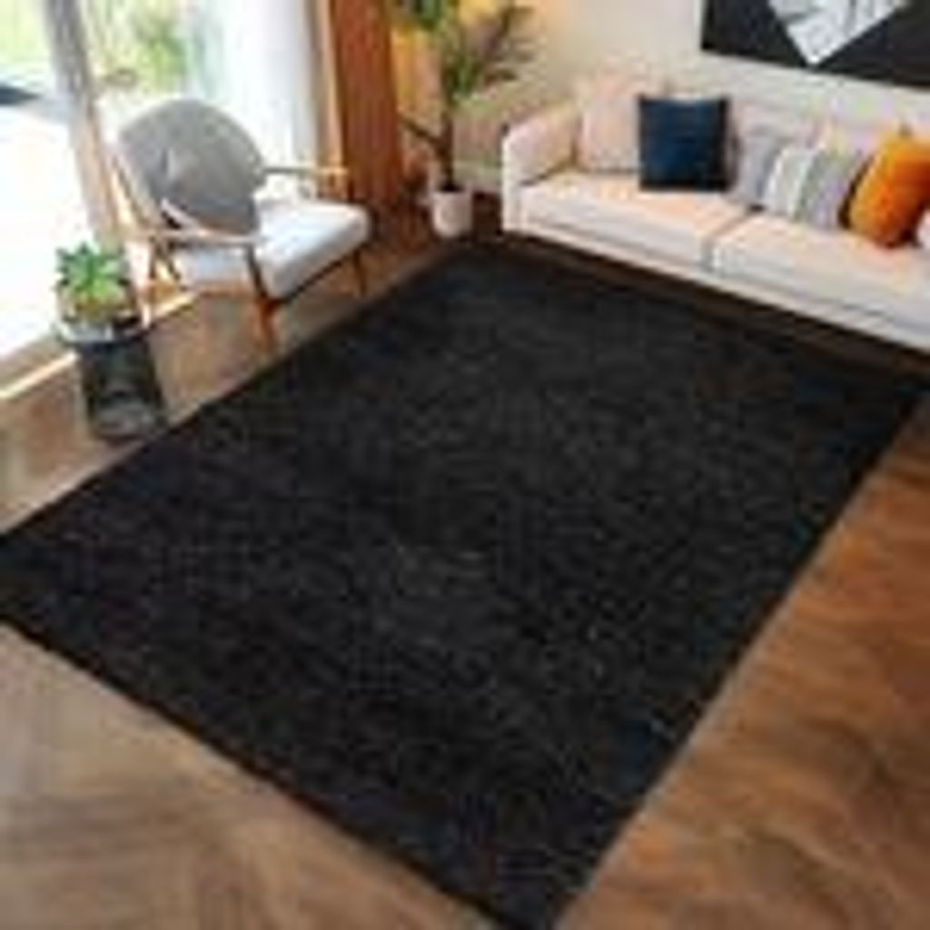 Teppich Wohnzimmer Hochflor Einfarbiges Design Langflor Shaggy Modern Flauschig, Größe: 60 x 110 cm, Farbe: Anthrazit
