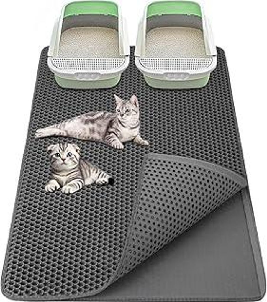 Katzenklo Matte 90x60 cm XXL Katzenstreu Matte, EVA Doppelte Schichte Waben Katzenmatte Katzenklo Wasserdichte Unterlage Katzenklo Katzenstreumatte...