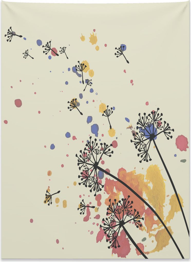 Abakuhaus Löwenzahn Wandteppich, Blowball-Samen-Farbfleck aus Weiches Mikrofaser Stoff Kein Verblassen Klare Farben Waschbar, 110 x 150 cm, Mehrfa...