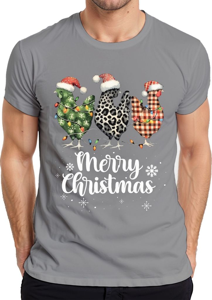 Merry Christmas Hühner Huhn Kariert Karo - Weihnachten Weihnachtsgeschenk Christmas Herren T-Shirt, Grau, XXL