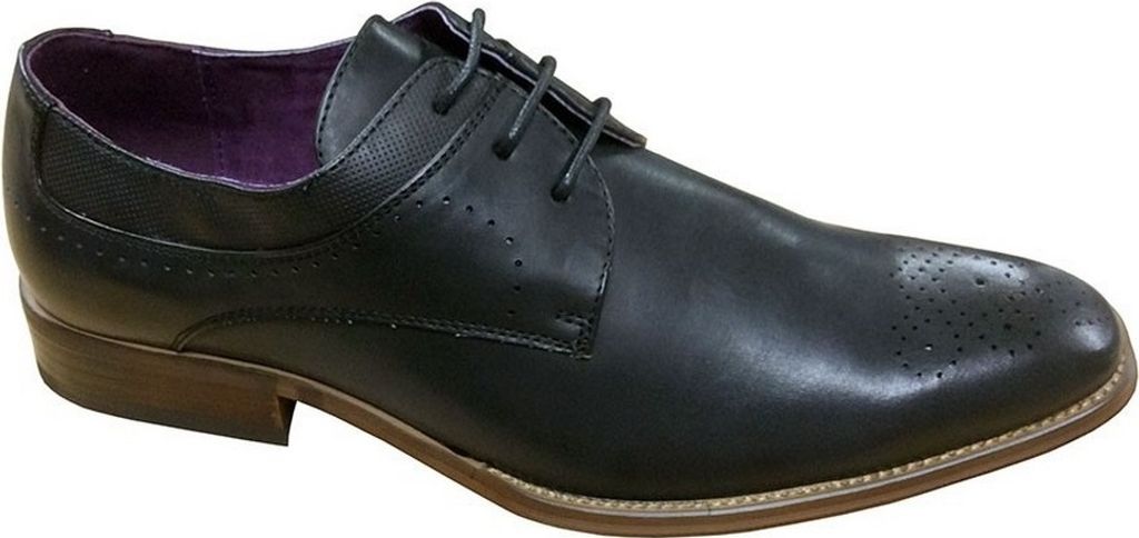 Goor Herren Schnürhalbschuhe mit Lochmuster DF1750 (47 EU) (Schwarz)