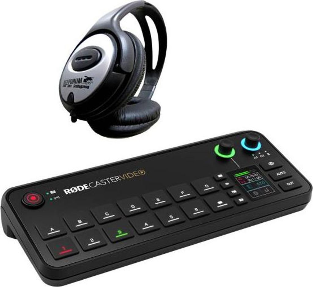 Rode Rodecaster Video Produktions-Konsole mit Kopfhörer