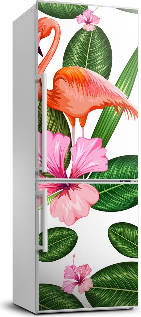 Tulup Kühlschrankdekoration - 70x190 cm - Aufkleber auf dem Kühlschrank - Flamingos und Blumen