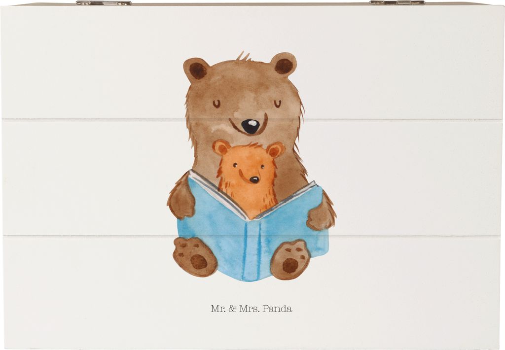 Mr. & Mrs. Panda Kiste Bären Buch 22 x 15 cm - Weiß - Geschenk, Muttertag, Dankbar, Box, Holzkiste mit Deckel, Vorlesen, Geschichten Oma, schatzt...