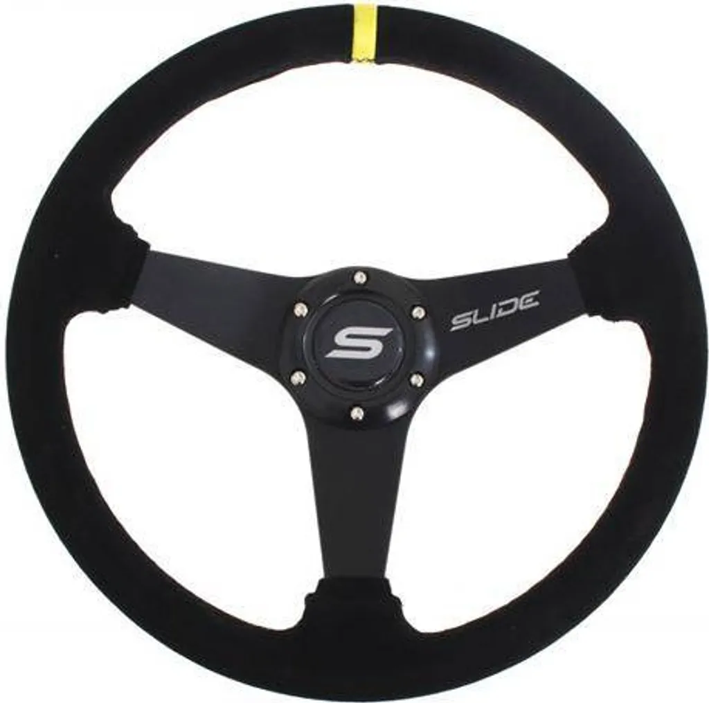 Volant SLIDE 350 mm Déport 20 mm en Daim Jaune pour Sport Automobile