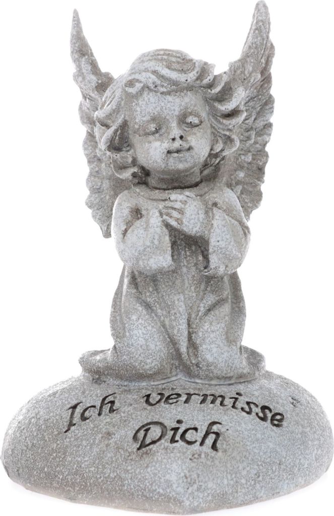 Novaliv "Ich vermisse Dich" Grabschmuck Engel Grau Grabdekoration wetterfest Grabfigueren Engel für Friedhof Grabdeko Grabengel Engel für Grab Ge...