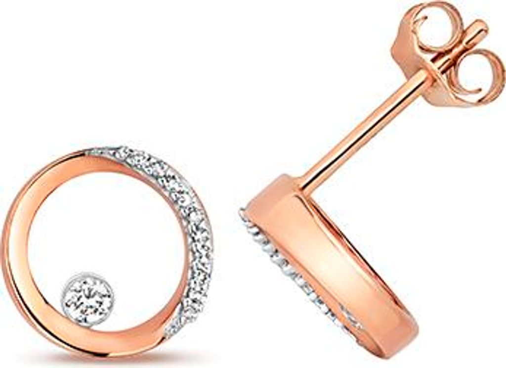 Funkelndes Feuer Schöne 9 Karat (375) Rotgold Diamant Paar Ohrstecker Brillant-Schliff 0.08 Karat H - I1 - 8mm*8mm; TRS209559KR