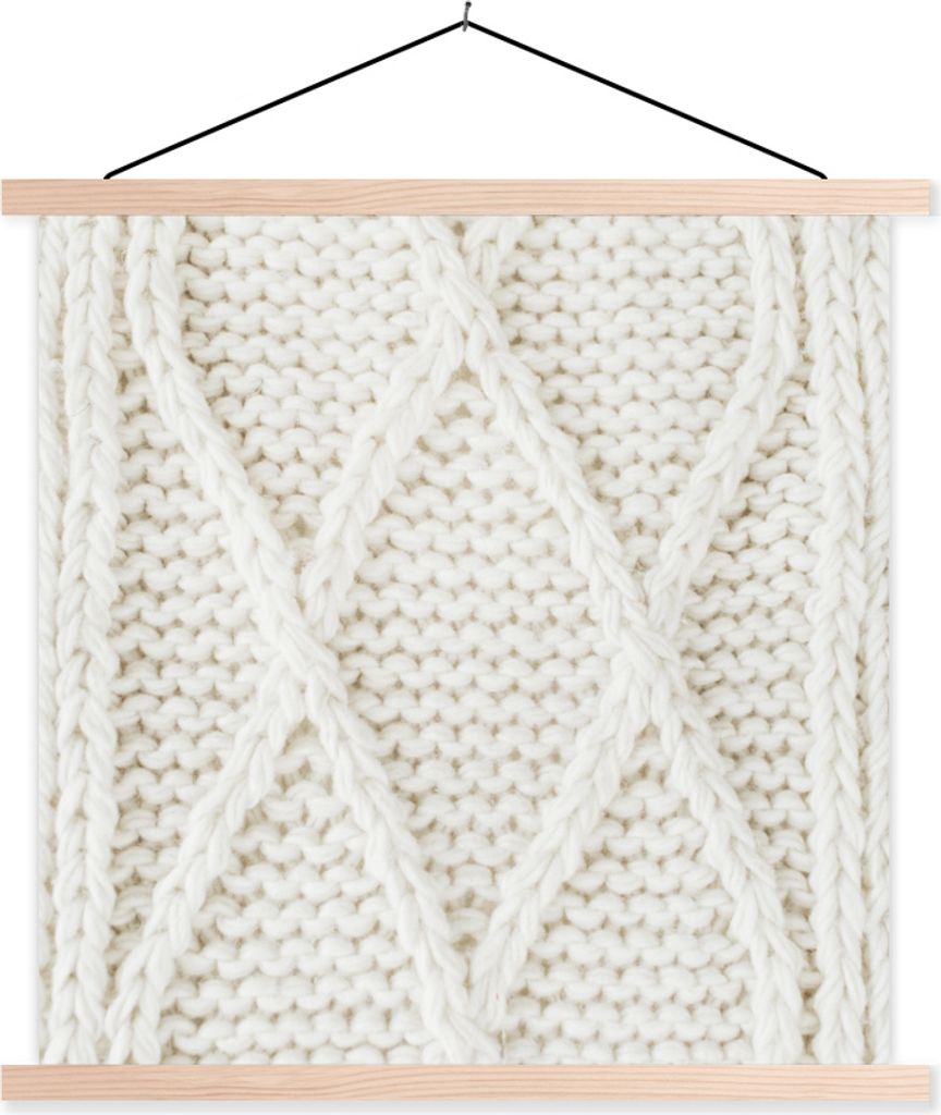 MuchoWow Textilposter Pullover - Muster - Weiß 40x40 cm mit holzfarbenen Rahmen - Posterleiste