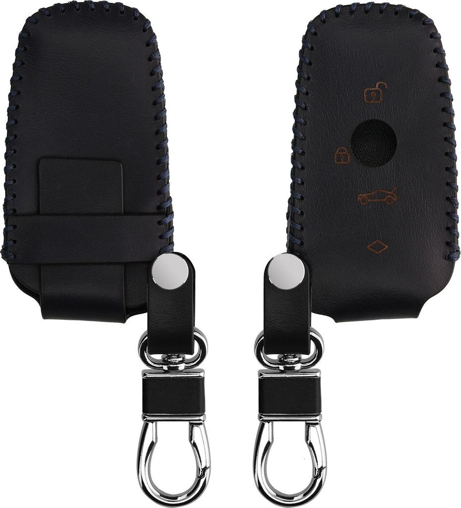 kwmobile Leder Autoschlüssel Hülle kompatibel mit BMW 3-Tasten Funk Autoschlüssel (nur Keyless Go) Schlüsselhülle - Schlüssel Tasche Dunkelblau