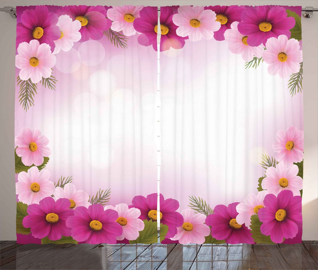 ABAKUHAUS Rosa Rustikaler Vorhang, Romantische Gänseblümchen Rahmen, Wohnzimmer Universalband Gardinen mit Schlaufen und Haken, 280 x 245 cm, Ros...