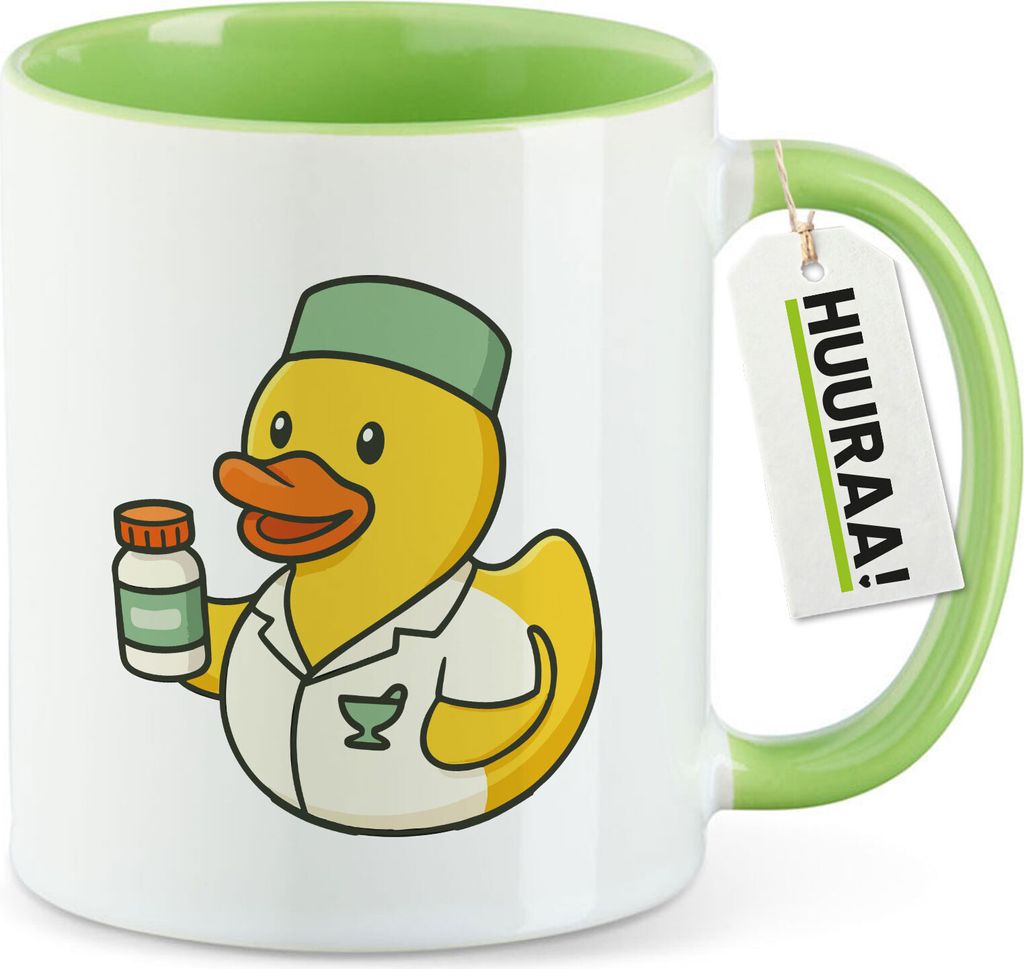 Huuraa Kaffeetasse Quietscheente Pharmazie Comic Gummiente 330ml Grün Keramik Kaffeebecher Geschenkidee
