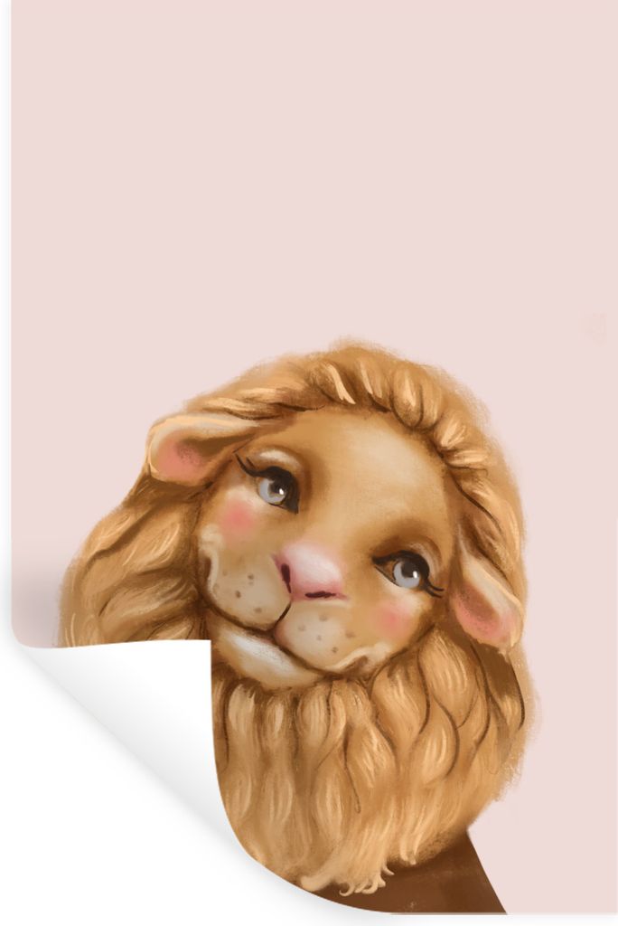 MuchoWow Wandtattoo Wandsticker Wandaufkleber Löwe - Kinder - Rosa 80x120 cm Selbstklebend und Repositionierbar - Repositionierbar - Wasser abwe...