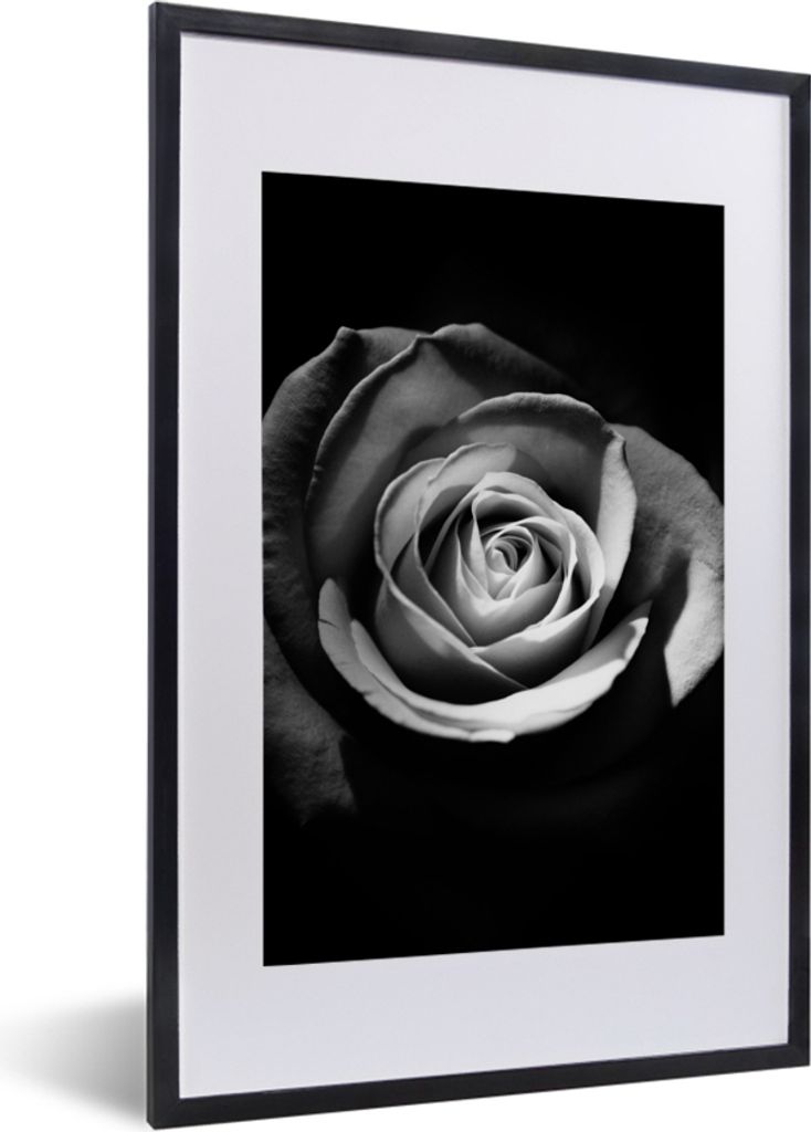 MuchoWow Gerahmtes Poster Blumen - Schwarz - Rose - Weiß - Botanisch 40x60 cm - Poster mit Schwarzem Bilderrahmen Wandposter Rahmen Foto Bilder ...