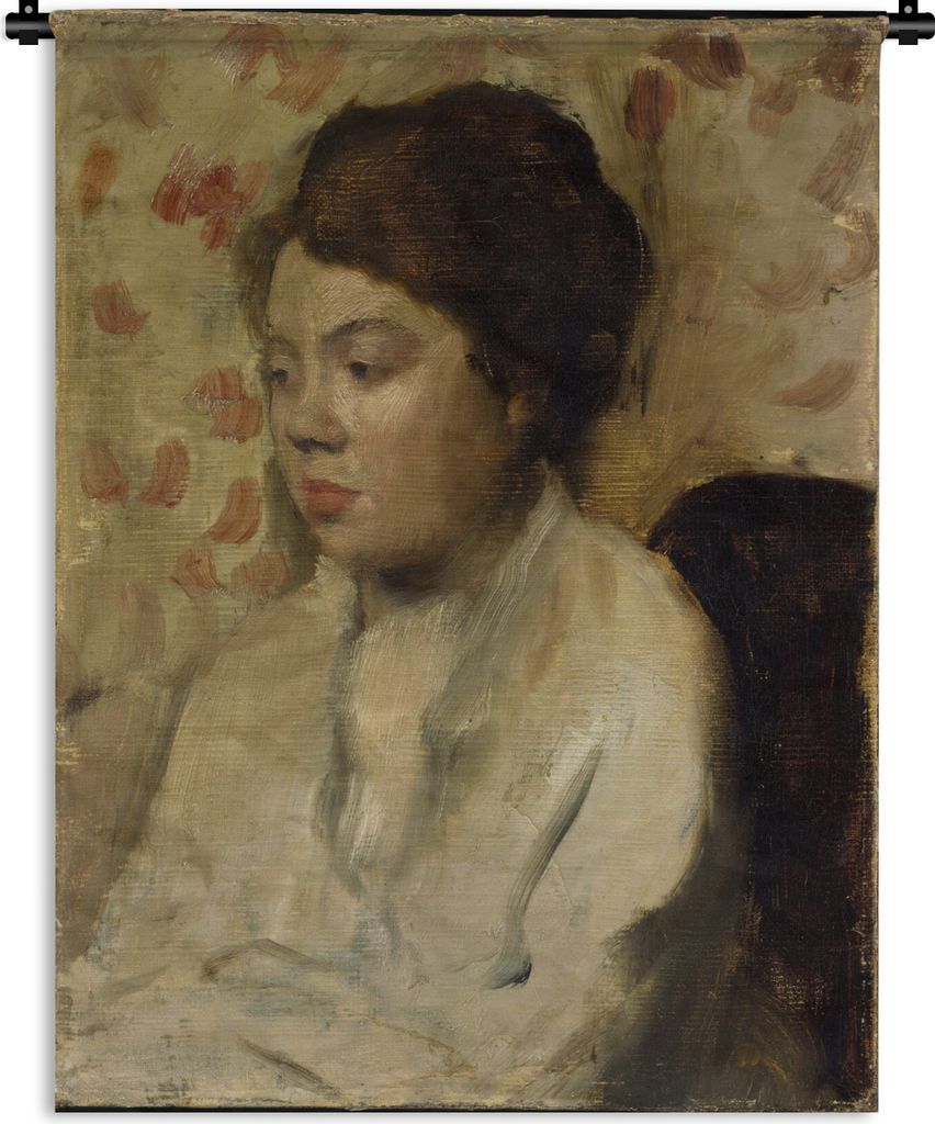 MuchoWow Wandteppich Wandbehang Porträt einer jungen Frau - Gemälde von Edgar Degas 90x120 cm Tapisserie Dekoration Wandtuch - Wanddeko