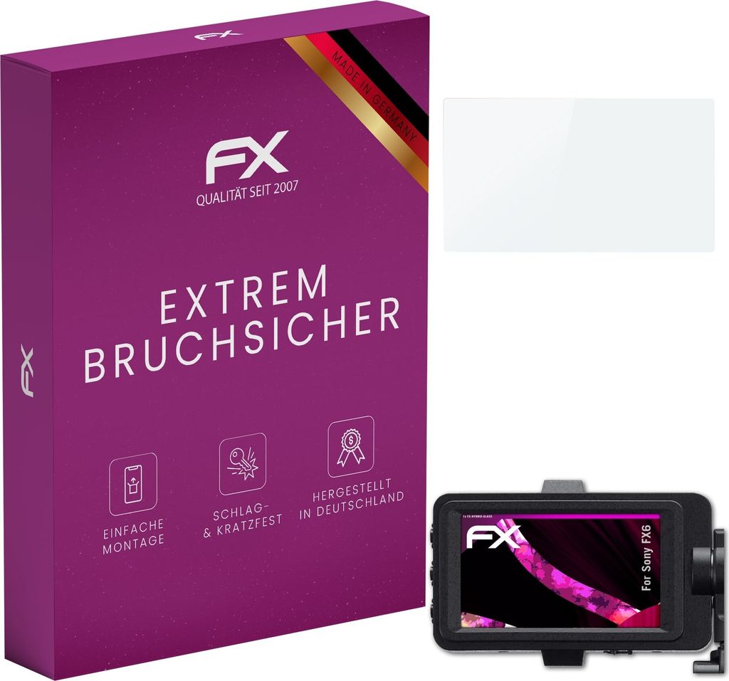 atFoliX FX-Hybrid-Glass Displayfolie kompatibel mit Sony FX6 Glasfolie