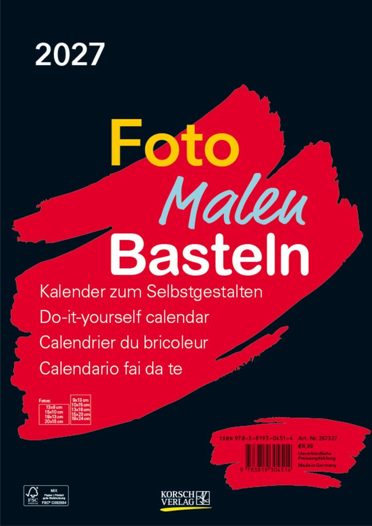 Foto-Malen-Basteln Bastelkalender A4 schwarz 2027 Produktbild 