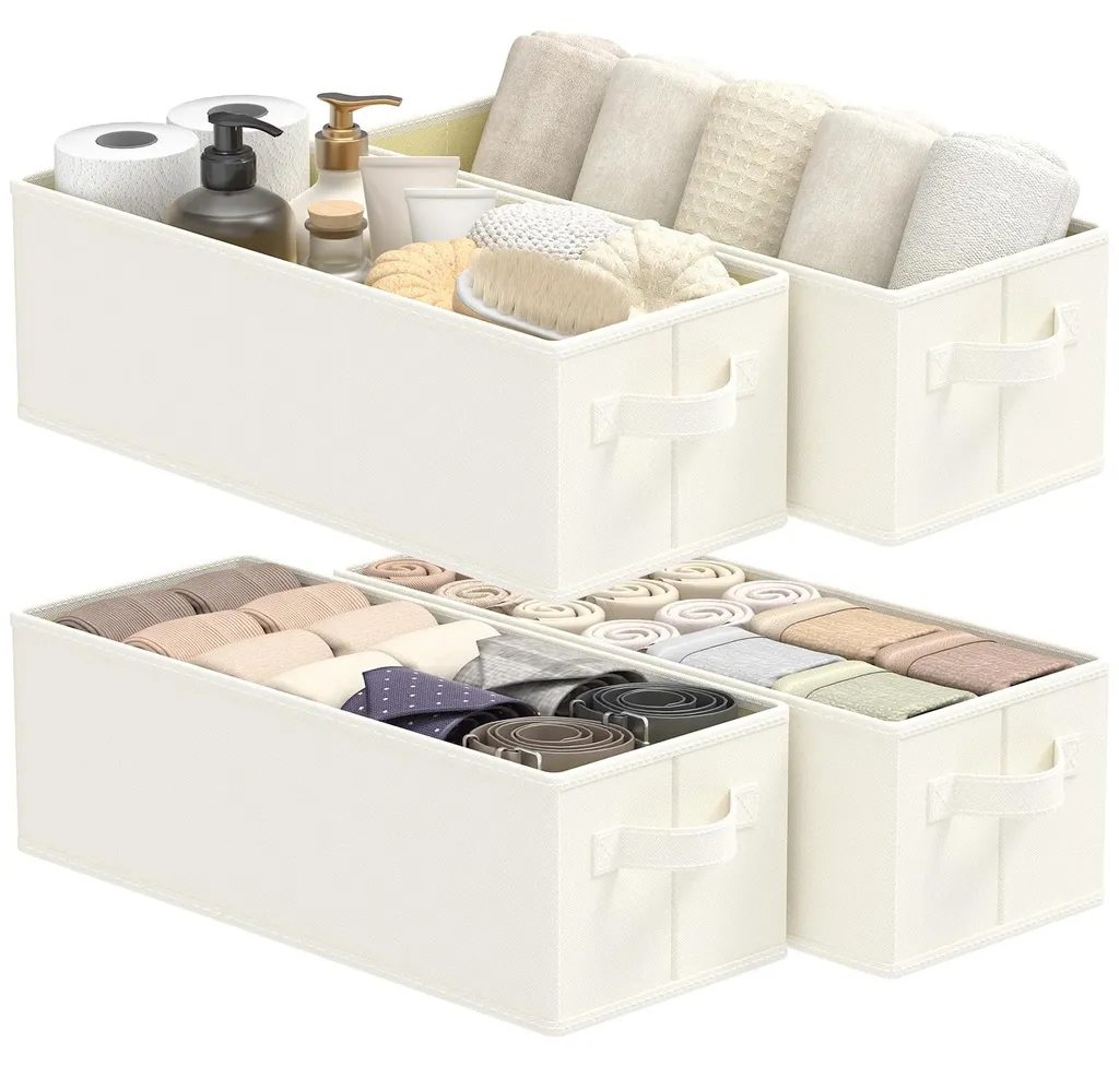 Cubes de rangement en tissu beige 38x15,5x13 cm pour étagère, lot de 4
