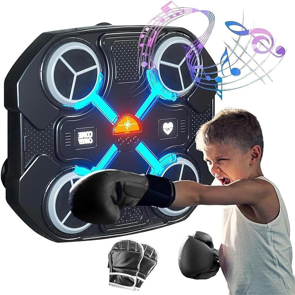 Musik-Boxmaschine für Kinder, Bluetooth Boxing-Ziel mit Handschuhen, Wandmontage, Interaktives Fitness- und Spielgerät für Heimtraining/Boxtraining