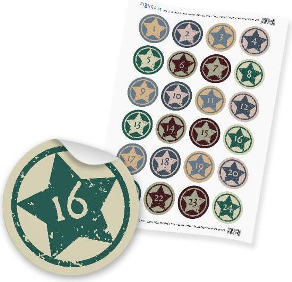 Zahlensticker Z20 Adventskalenderzahlen 1-24 Vintage Sterne / Pastelltöne